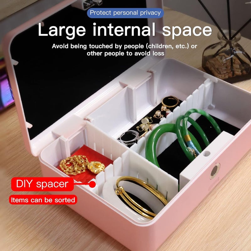 AICase Biometric Fingerprint Storage Box, Portable Jewelry Cash Safe Storage Box, Rechargeable Lock Box for Car Home Office Travel (Pink) - Image 5